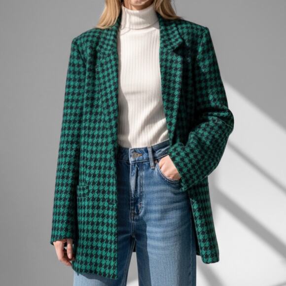 Vintage Houndstooth Oversized Blazer Sz 14 British Heritage Equestrian Academia - Picture 1 of 7